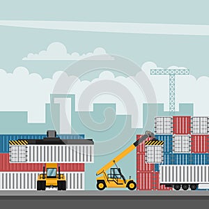 Container port terminal design for export. Container trucks working