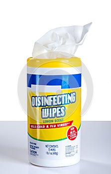 Container of Pull Out Sanitizing Wipes