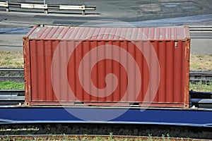 Container on railroad platform