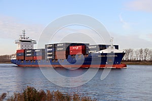 Container sea coaster Henrike Scheepers on the Noordzeekanaal canal