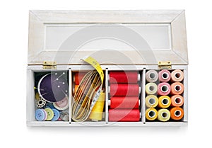 Container with set of color sewing threads