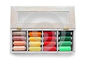 Container with set of color sewing threads