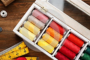 Container with set of color sewing threads