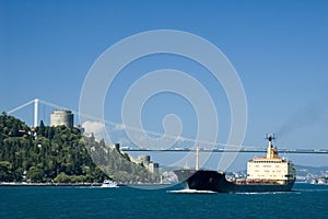 Container ship on the bosphorus photo