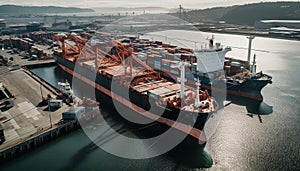 Container ship carrying cargo unloading at commercial dock generated by AI