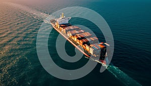 Container ship carrying freight transportation delivering cargo to industrial dock generated by AI