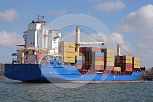 Container ship with crane