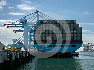 Container ship and cranes Rotterdam harbour