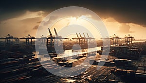 Container ship delivering cargo at industrial dock generated by AI