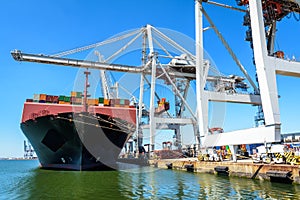 A container ship at the dock