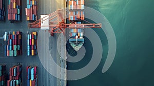 A container ship docked at a port undergoing a thorough inspection by port authorities to verify its compliance with photo