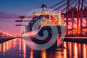 Container ship docked symbolizing the interconnectedness of global trade. Generative AI