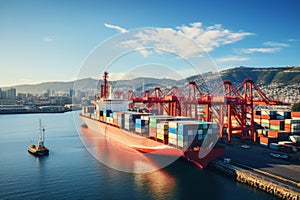 Container ship docked symbolizing the interconnectedness of global trade. Generative AI