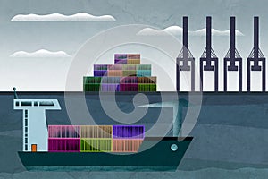 Container Ship Docking at Port Illustration