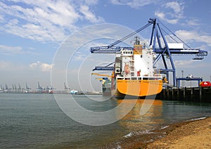 Container ship at the docks