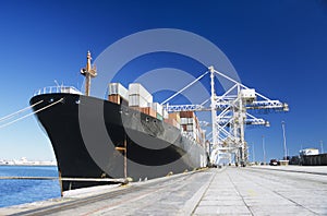 Container ship in docks