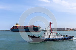 Container ship enters the port