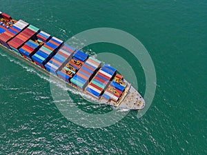 Container ship in export and import business and logistics in th