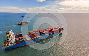 Container ship in export and import business and logistics in th