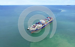 Container ship in export and import business and logistics in th