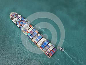 Container ship in export and import business and logistics in th