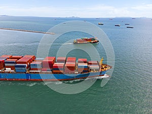 Container ship in export and import business and logistics in th