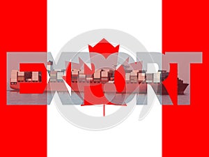 Container ship with export text and Canadian flag illustration