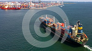 Container ship, Freight shipping maritime vessel, Global business import export commerce trade logistic and transportation oversea