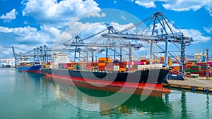 Container ship, Freight shipping maritime vessel, Global business import export commerce trade logistic and transportation oversea photo