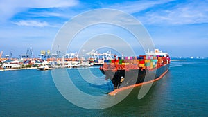 Container ship, Freight shipping maritime vessel, Global business import export commerce trade logistic and transportation oversea photo