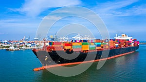 Container ship, Freight shipping maritime vessel, Global business import export commerce trade logistic and transportation oversea