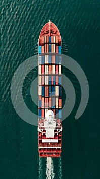 Container ship fully stocked with cargo for international trade