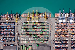 Container ship global business  import export logistic transportation commercial dock in seaport, Container cargo vessel freight