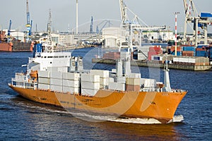 Container ship in harbor