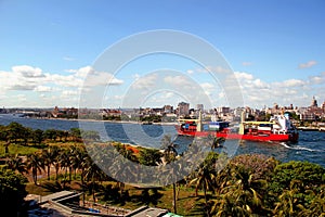 Container ship in Havana, Cuba