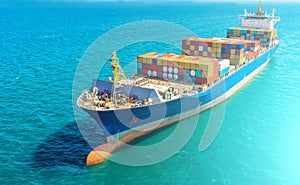 Container ship in import export and business logistic.By crane ,