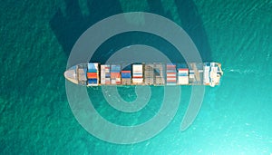 Container ship in import export and business logistic.By crane ,