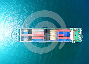 Container ship in import export and business logistic.By crane ,