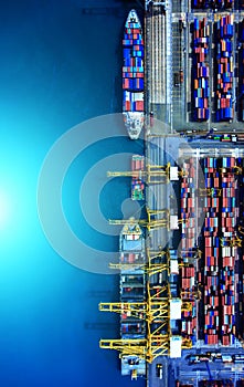 Container ship in import export and business logistic.By crane ,