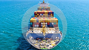 Container ship in import export and business logistic.By crane ,