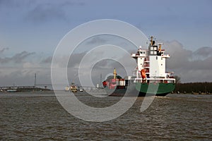 Container ship at the Kiel canal in G