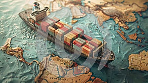 The Cargo Ship on Map.AI generated image photo