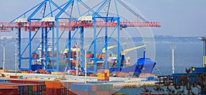 Container Ship is loading in a sea port Odessa.