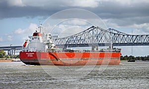 Ship under New Orleans bridge