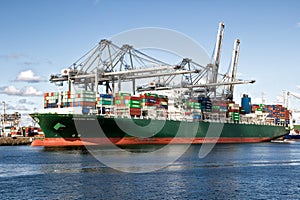 Container ship moored port Rotterdam