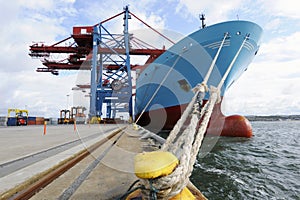 Container ship mored at quay-side