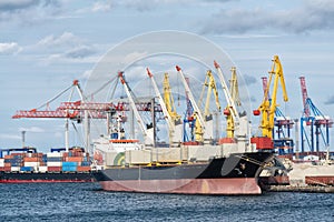 Container ship near the port