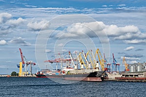 Container ship near the port