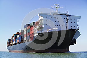 Container ship on ocean