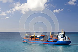 Container ship at open sea